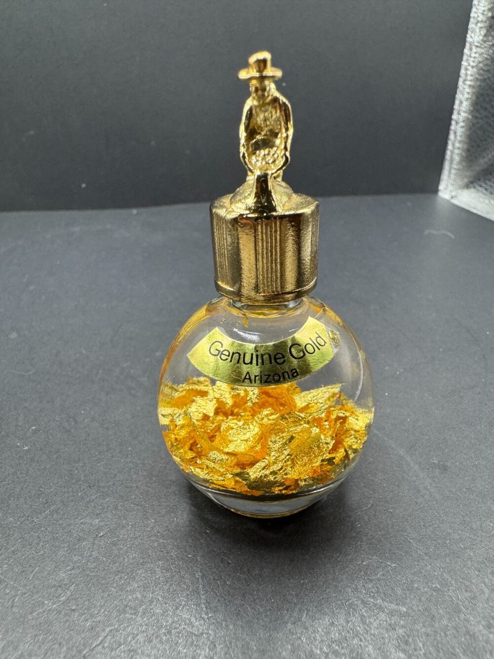 24 Karat Float Gold Flakes Arizona 2.25" Vintage Souvenir Bottle Miner Toper
